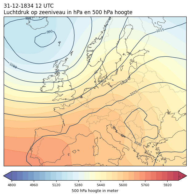 Weerkaart van 31 december 1834 om 12 UTC