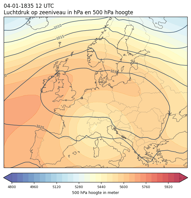 Weerkaart van 4 januari 1835 om 12 UTC