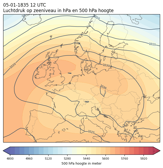 Weerkaart van 5 januari 1835 om 12 UTC