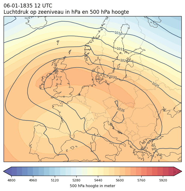 Weerkaart van 6 januari 1835 om 12 UTC