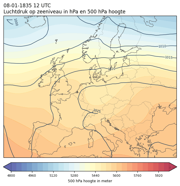 Weerkaart van 8 januari 1835 om 12 UTC