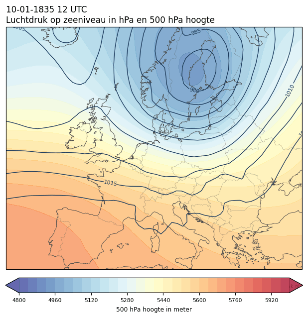 Weerkaart van 10 januari 1835 om 12 UTC