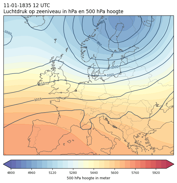 Weerkaart van 11 januari 1835 om 12 UTC