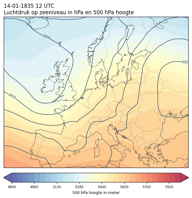 Weerkaart van 14 januari 1835 om 12 UTC