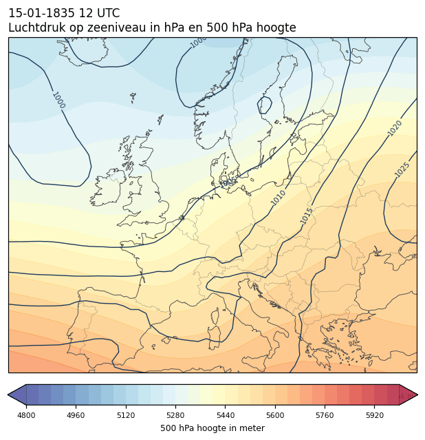 Weerkaart van 15 januari 1835 om 12 UTC