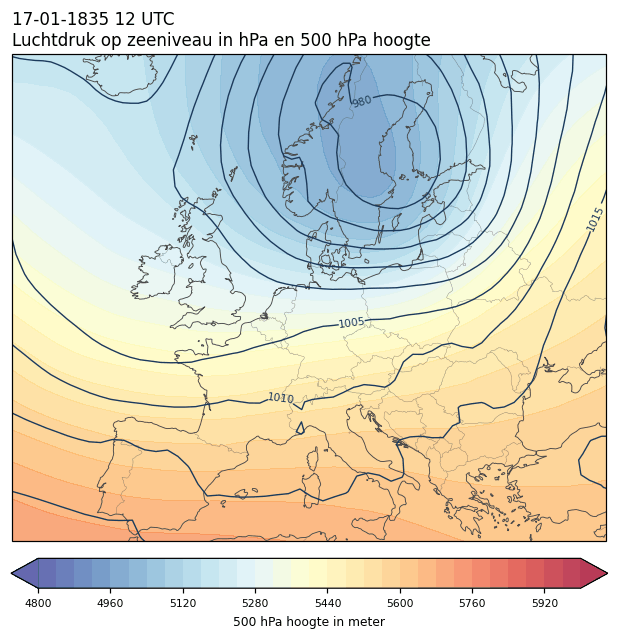 Weerkaart van 17 januari 1835 om 12 UTC