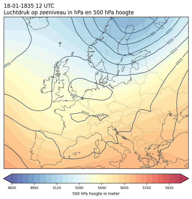 Weerkaart van 18 januari 1835 om 12 UTC
