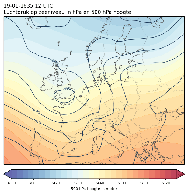 Weerkaart van 19 januari 1835 om 12 UTC