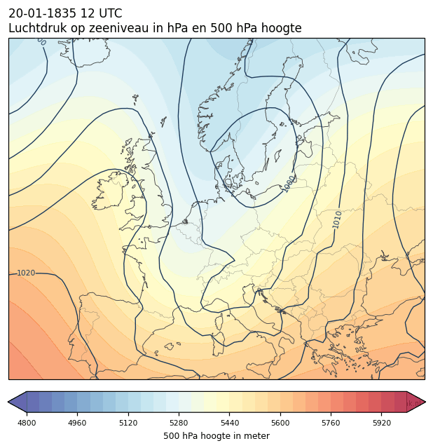 Weerkaart van 20 januari 1835 om 12 UTC
