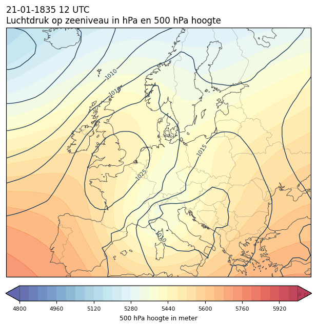 Weerkaart van 21 januari 1835 om 12 UTC