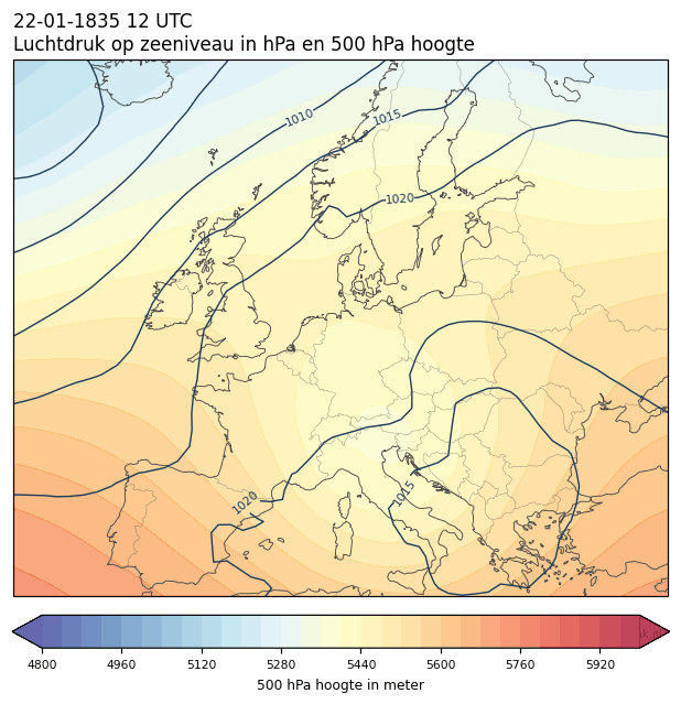 Weerkaart van 22 januari 1835 om 12 UTC