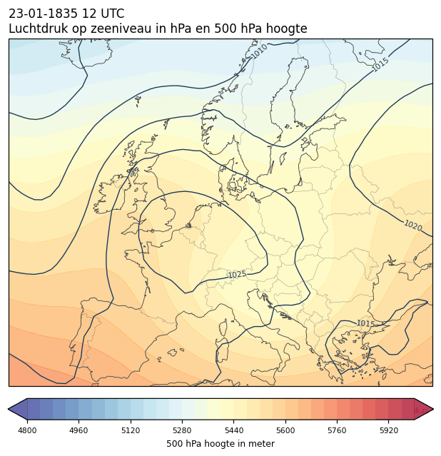 Weerkaart van 23 januari 1835 om 12 UTC