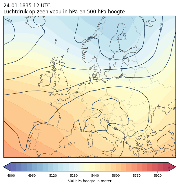 Weerkaart van 24 januari 1835 om 12 UTC