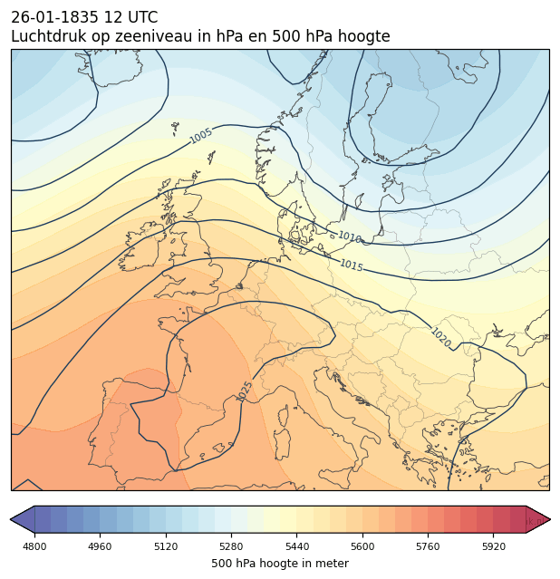 Weerkaart van 26 januari 1835 om 12 UTC