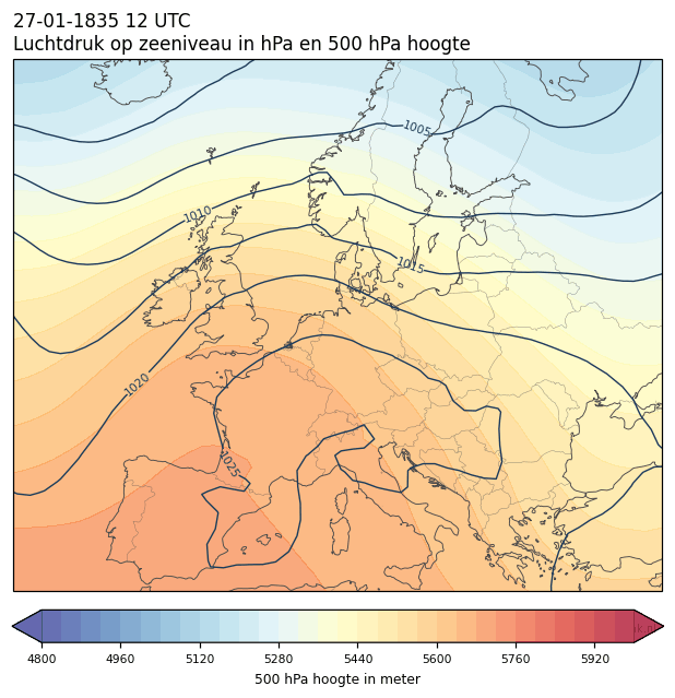 Weerkaart van 27 januari 1835 om 12 UTC