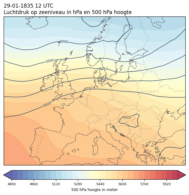 Weerkaart van 29 januari 1835 om 12 UTC