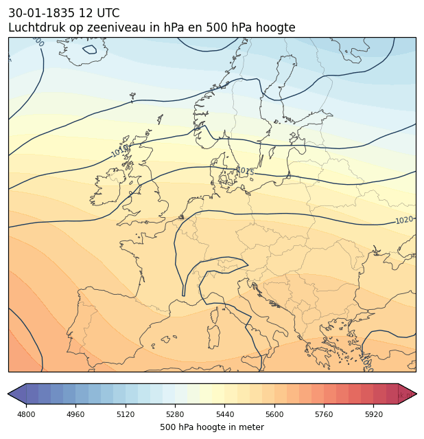 Weerkaart van 30 januari 1835 om 12 UTC