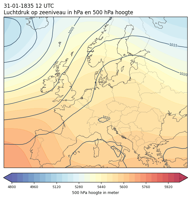 Weerkaart van 31 januari 1835 om 12 UTC