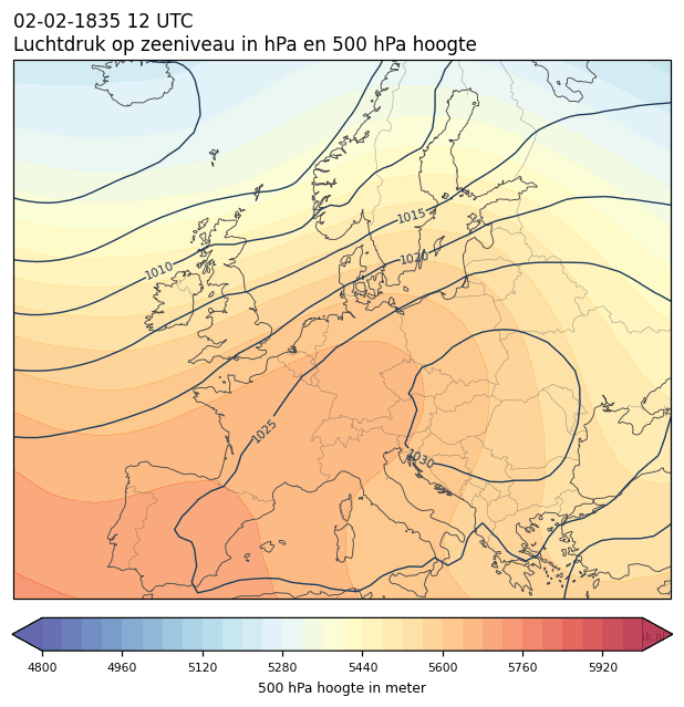Weerkaart van 2 februari 1835 om 12 UTC