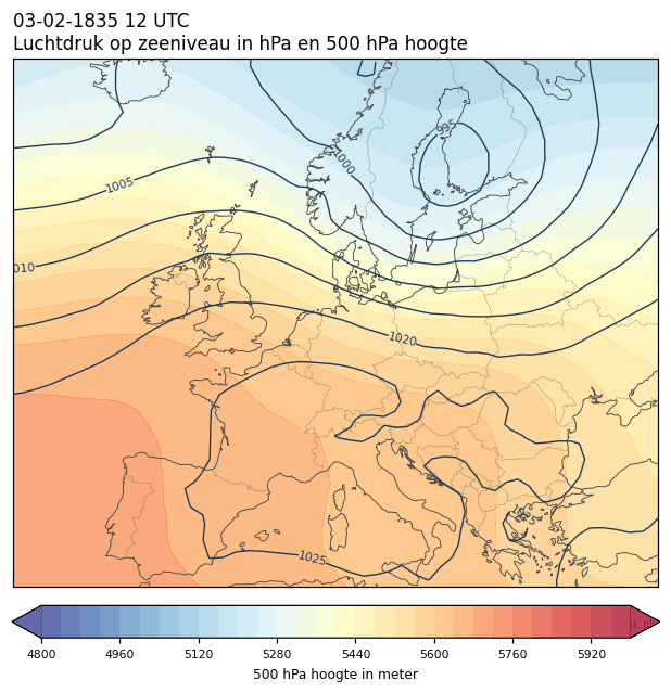 Weerkaart van 3 februari 1835 om 12 UTC