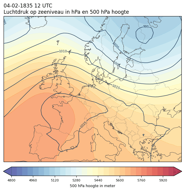 Weerkaart van 4 februari 1835 om 12 UTC