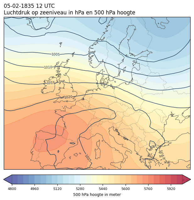 Weerkaart van 5 februari 1835 om 12 UTC