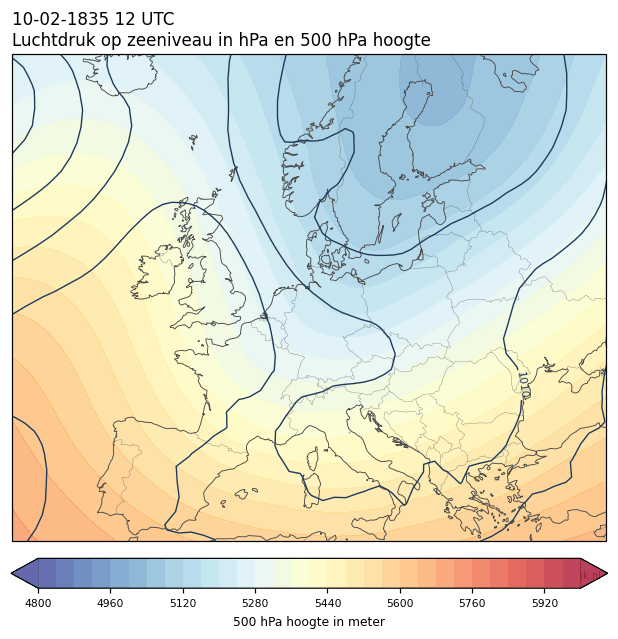 Weerkaart van 10 februari 1835 om 12 UTC