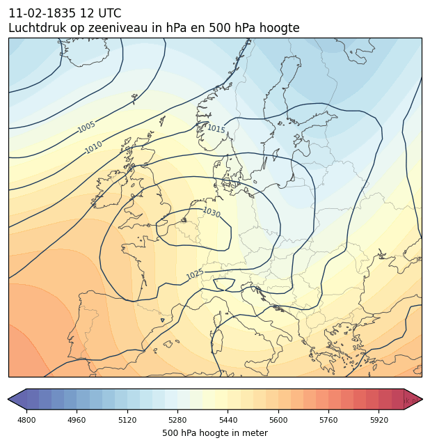 Weerkaart van 11 februari 1835 om 12 UTC