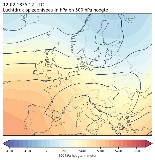 Weerkaart van 12 februari 1835 om 12 UTC