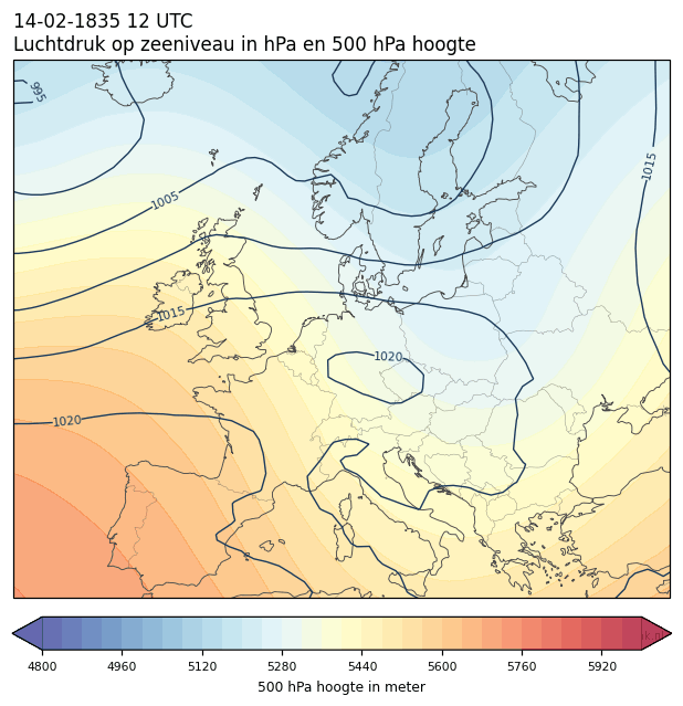 Weerkaart van 14 februari 1835 om 12 UTC