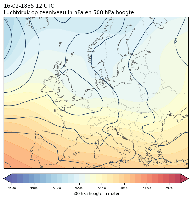 Weerkaart van 16 februari 1835 om 12 UTC