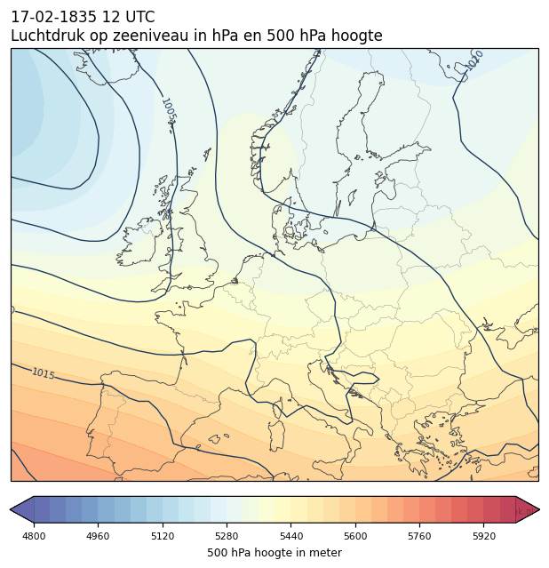 Weerkaart van 17 februari 1835 om 12 UTC