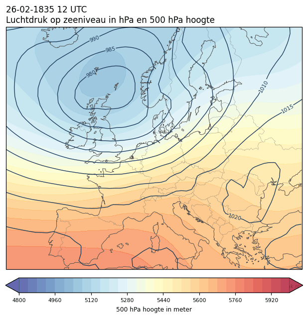 Weerkaart van 26 februari 1835 om 12 UTC