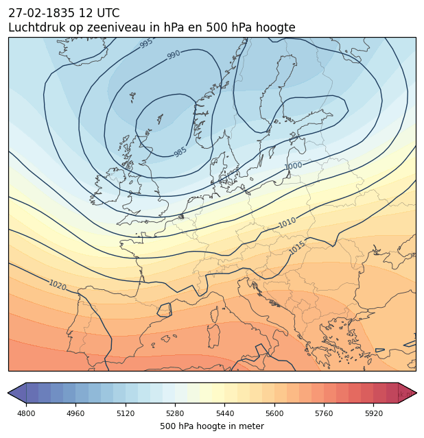 Weerkaart van 27 februari 1835 om 12 UTC