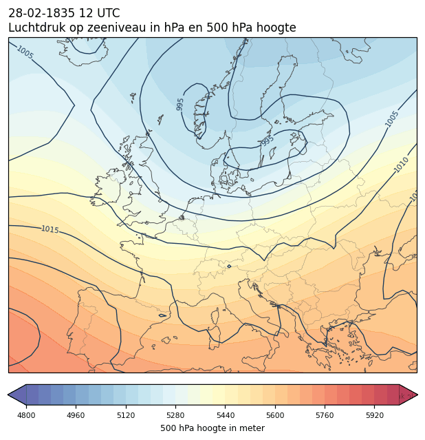 Weerkaart van 28 februari 1835 om 12 UTC