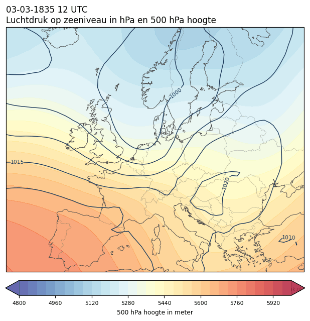 Weerkaart van 3 maart 1835 om 12 UTC