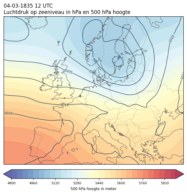 Weerkaart van 4 maart 1835 om 12 UTC