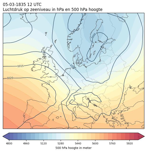 Weerkaart van 5 maart 1835 om 12 UTC