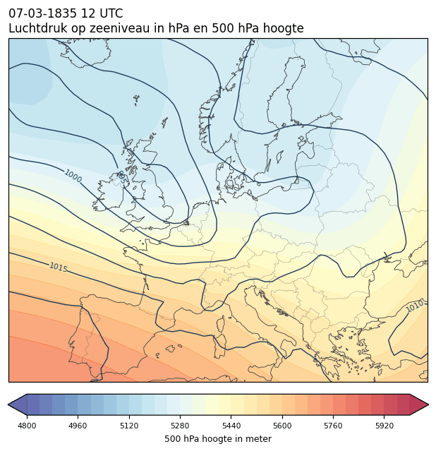 Weerkaart van 7 maart 1835 om 12 UTC