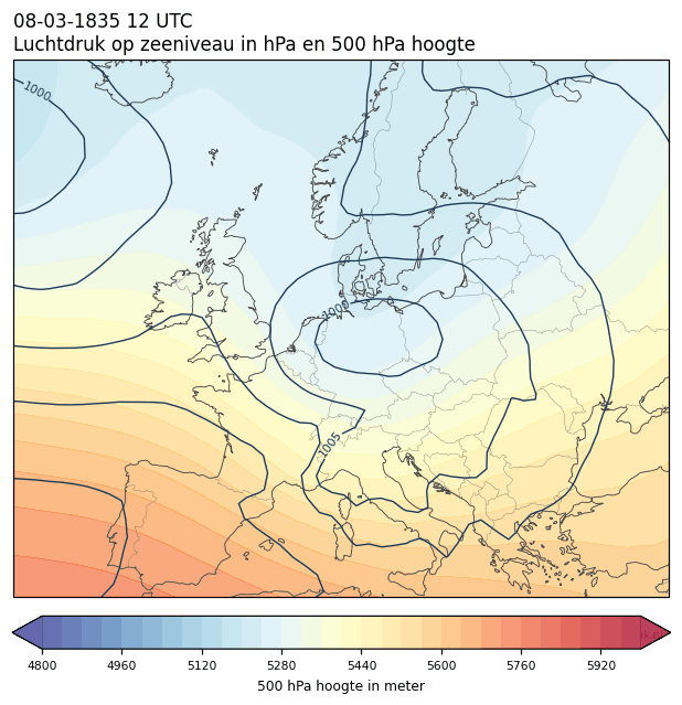Weerkaart van 8 maart 1835 om 12 UTC