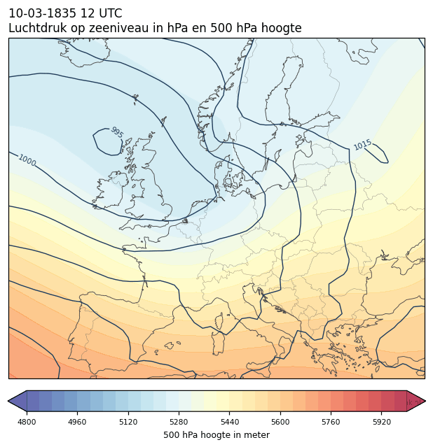 Weerkaart van 10 maart 1835 om 12 UTC