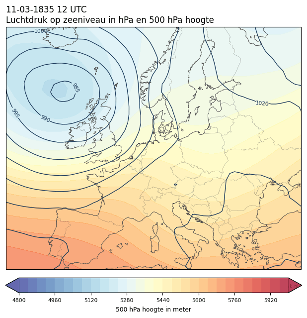 Weerkaart van 11 maart 1835 om 12 UTC