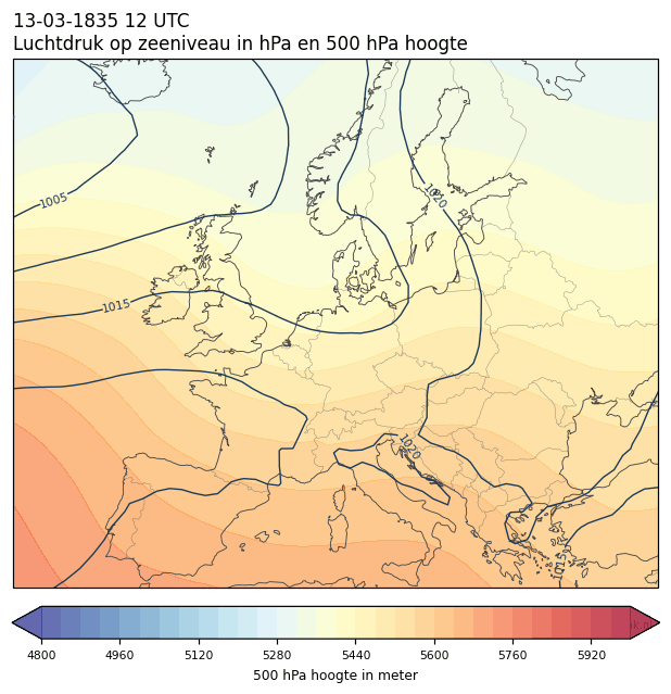 Weerkaart van 13 maart 1835 om 12 UTC