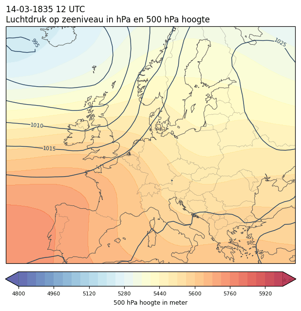 Weerkaart van 14 maart 1835 om 12 UTC