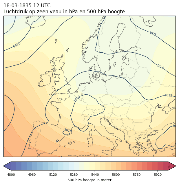Weerkaart van 18 maart 1835 om 12 UTC