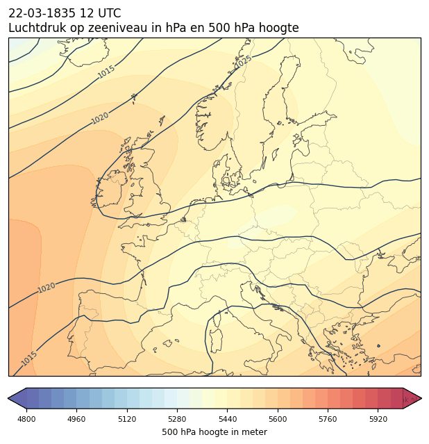 Weerkaart van 22 maart 1835 om 12 UTC