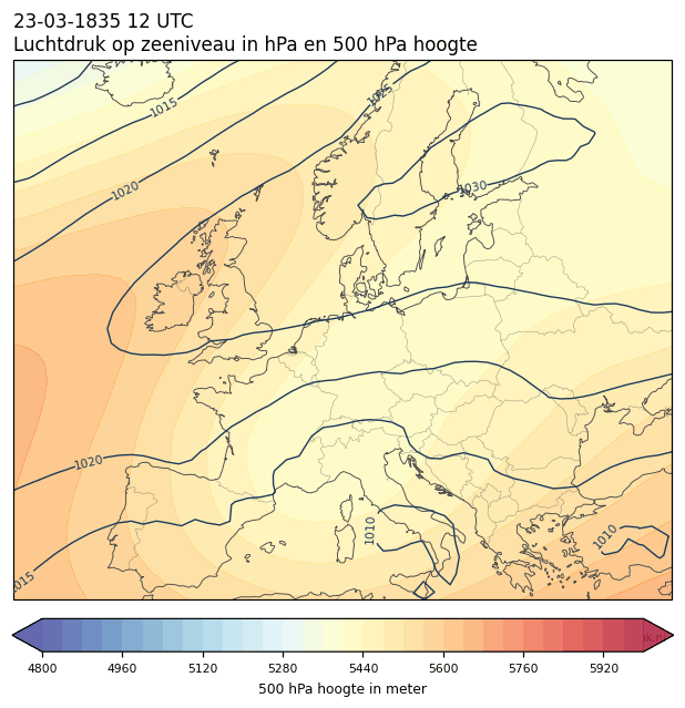 Weerkaart van 23 maart 1835 om 12 UTC