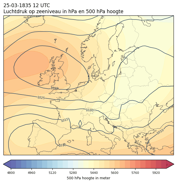 Weerkaart van 25 maart 1835 om 12 UTC