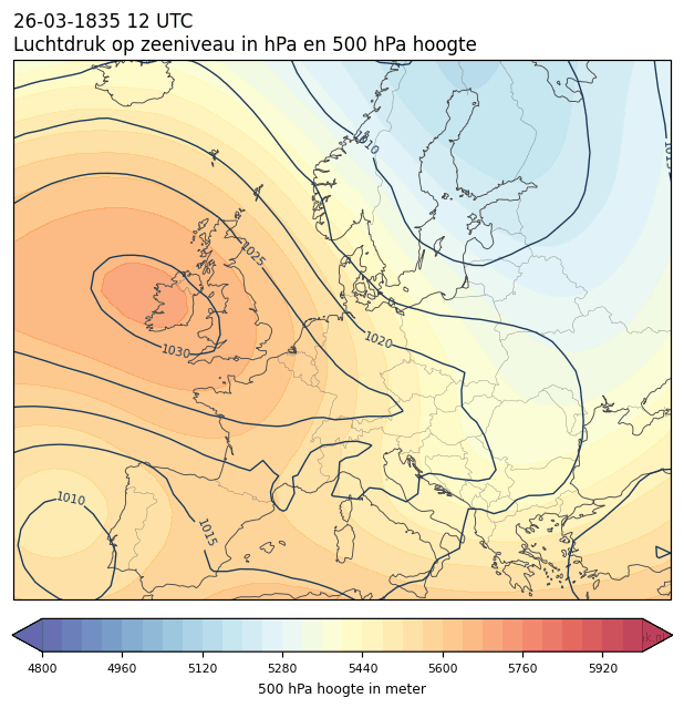 Weerkaart van 26 maart 1835 om 12 UTC