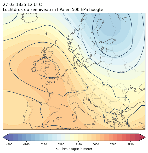 Weerkaart van 27 maart 1835 om 12 UTC